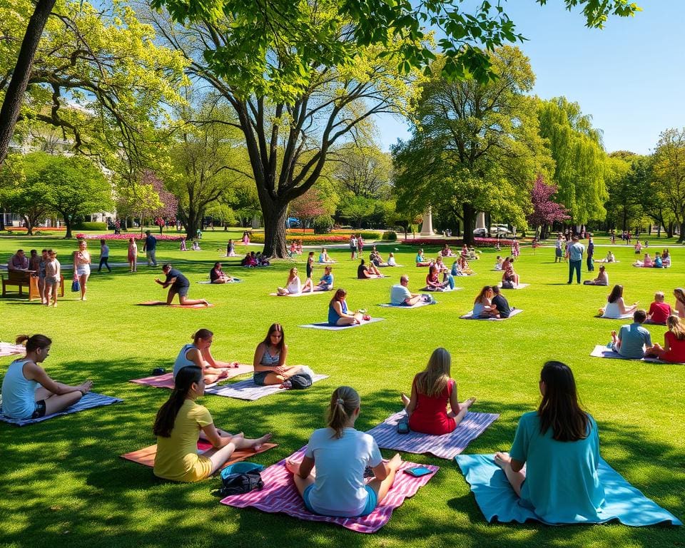 Parkdag met sport, ontspanning en sociale activiteiten