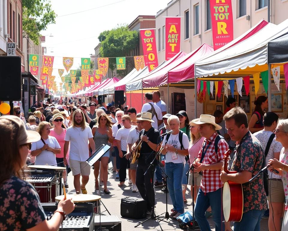 straatoptredens en livemuziek tijdens een Festivaldag